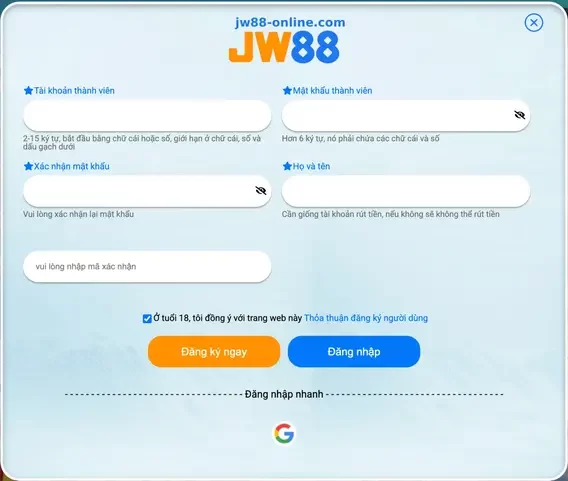 Hướng Dẫn Tạo Tài Khoản JW88